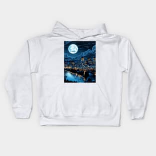 Full Blue Moon Over Portland Oregon Kids Hoodie